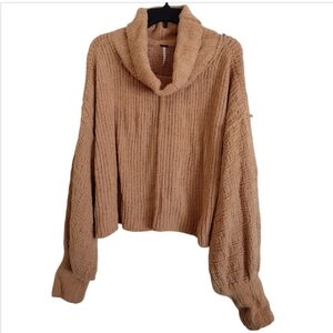 Free People Beach Yours cowl neck sweater camel tan big sleeves size large